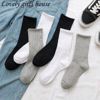 【♡Lovely girls house♡】ถุงเท้าผ้าฝ้ายเกาหลีถุงเท้าตัดสูงสีทึบธรรมดายาว Unisex แฟชั่นถุงเท้าสัญลักษณ์สำหรับผู้หญิง