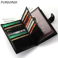 PURDORED 1 Pc Men Large Card Holder PU Leather Travel Passport Cover Wallet Multifunction Credit Card Package ID Holder Case Card Holders