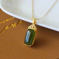 【CW】 Hetian Gray Inlaid 925 Sterling Ancient Thick Gold Pendant Lasting Color Retention