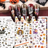 3D Nail Stickers Halloween Bat Witch Pumpkin Skull Decal Waterproof Cool Decal SG