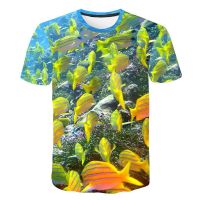 3D Fishes พิมพ์เสื้อยืดผู้ชาย Ocean Life O Neck แขนสั้นบุคลิกภาพความคิดสร้างสรรค์ฤดูร้อนสบายเสื้อยืดเย็นสำหรับผู้หญิง XS-5XL