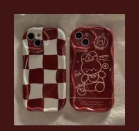 เคสโทรศัพท์มือถือ ลายการ์ตูนกระต่าย 3D ขอบโค้ง  สีแดงวาว สําหรับ IPhone 7/8 15 Plus 11 14 13 12 15 Pro Max XR X #801