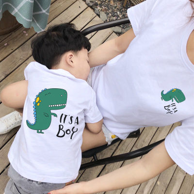 QZพ่อแม่ลูกสวมใส่แม่ลูกฤดูร้อนใหม่อินเทรนด์ชายและหญิงเกาหลีเสื้อยืดไดโนเสาร์แขนสั้นครอบครัวwear
