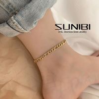 SUNIBI Vintage Simple Stainless Steel Chain Anklet for Women Girls Hip Hop Rapper Gold Color Beach Ankle Cuban Chains Jewelry