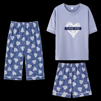 3 Pieces Sets Nightwear Kawaii Girls Capris Womens Pajama Sets Pyjamas Femme Striped Sleepwear Loungewear Pijama Mujer Homewear