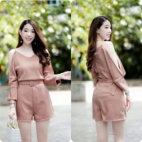 Fashion 250 +เสื้อผ้าแฟชั่น เสื้อผ้าผู้หญิง  ชุดจั้มสั้น สี น้ำตาล พร้อมส่ง