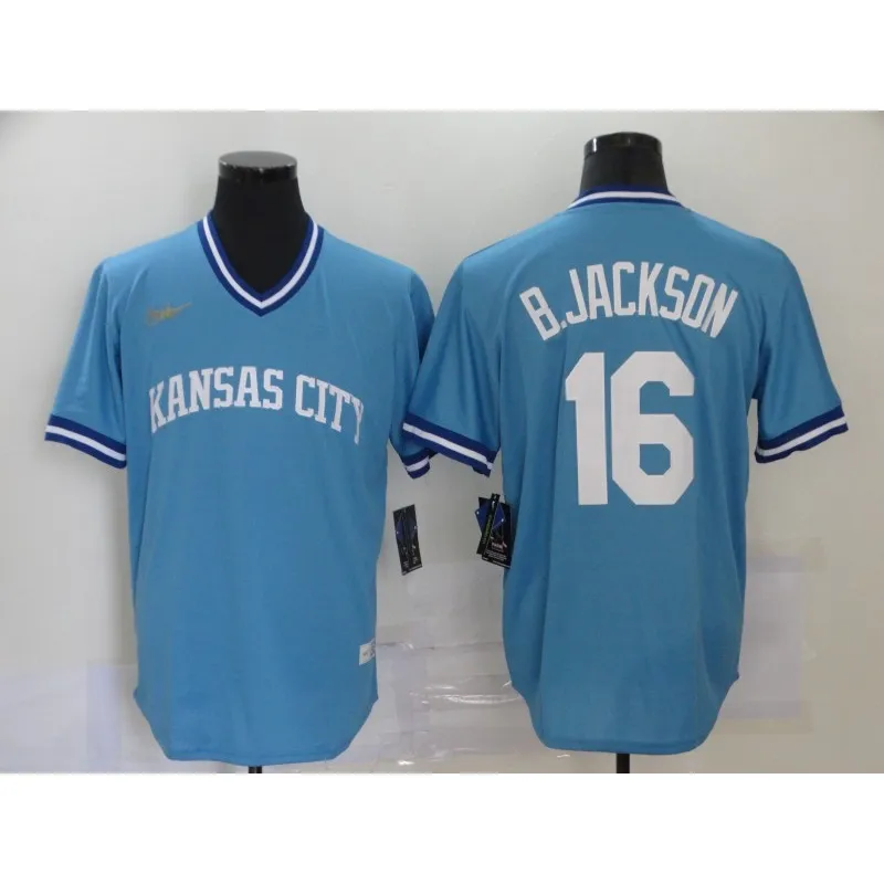 High quality stock MLB Kansas City Royals 16 Bo Jackson White Blue