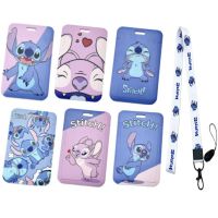 HOT★New Disney หนังสือรับรอง Lilo &amp; Stitch แขวนคอยาวเชือกกระเป๋าเก็บบัตร S Keychain Kawaii Angel ที่ใส่บัตรประชาชนกระเป๋าเก็บบัตรผู้ถือป้าย