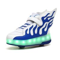 [COD]In Stock Flame Two-Wheeled Heelys Shoes Charging Wing LED Shoes Kids High-Top Wing Roller Skates Shoes Wheel Shoes MCXX