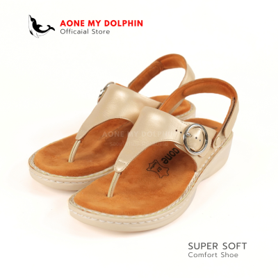 Aone My Dolphin[ลิขสิทธิ์แท้] WD59-1 - รองเท้าเพื่อสุขภาพ รองเท้าหนังแท้  รองเท้ารัดส้นมีหูหนีบ พื้นนุ่มพิเศษใส่สบาย