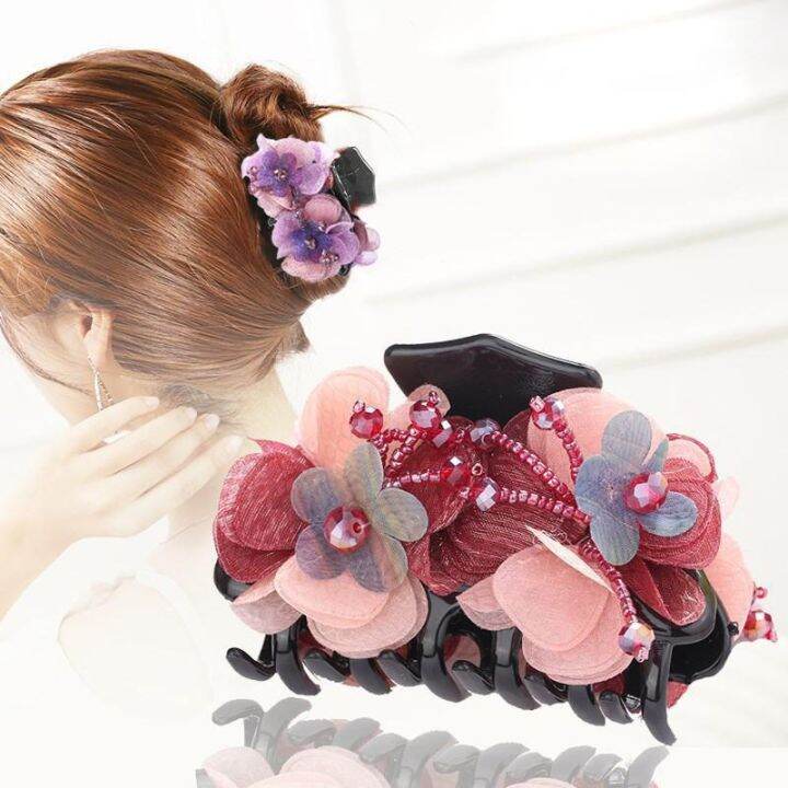 new-flower-fabric-grab-hair-clip-four-colors-shark-clip-adult-headdress-elegant-ladies-of-fine-hair-accessories