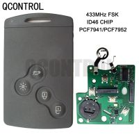 Qcontrol 4ปุ่มคีย์อาร์ตการ์ดกุญแจรถ Fob 433MHZ ชิป PCF7941หรือ PCF7952สำหรับ Renault Megane Scenic Lao Koleos Clio