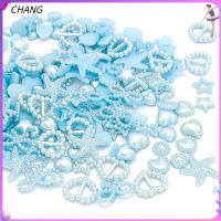 CHANG 100PCS เรซิน ABS ตกแต่ง DIY หัวใจดาว สีขาวสีฟ้าสีเบจสีชมพู Art Flatback Beads Rhinestones Pearl โบว์ดอกไม้ ไข่มุกเอเลี่ยน