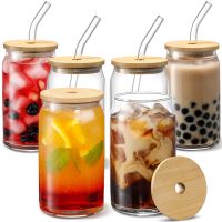 ][= 350Ml/550Ml Glass Cup With Lid And Straw Transparent Bule Tea Cup Juice Glass Beer Can Milk Mocha Cups Breakfast Mug Drinkware