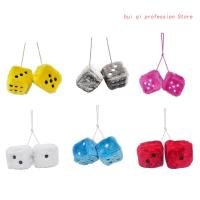 Hanging Dice 3-inch Retro Square Mirror Hanging Couple Fuzzy Plush Dice with Dots For Car Interior Ornament Decorations