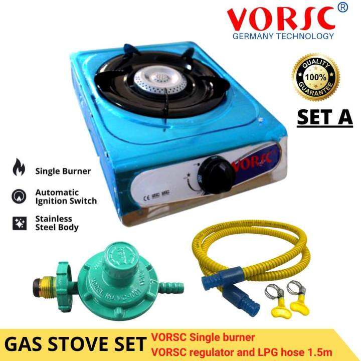 Gas Stove Set Regulator with Gauge LPG Hose 1.2m Kalan Single Burner