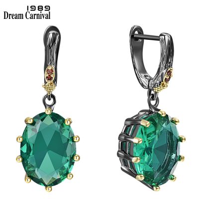 DreamCarnival1989 Big Green Drop Earrings for Women Delicate Fine Cut Dazzling Cubic Zircon Bridal Jewelry Hot Selling WE4034