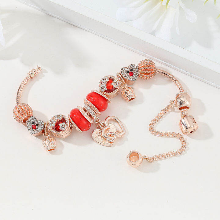 in-stock-สร้อยข้อมือผู้หญิงสไตล์ยุโรปใหม่-rose-gold-love-crown-จี้สร้อยข้อมือของขวัญที่สวยงาม-gift