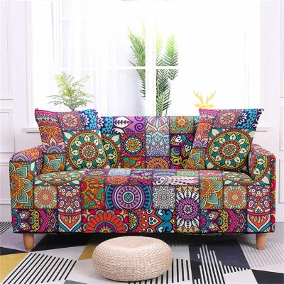 【jw】▦ↂ  Capa de sofá elástica para sala estar estiramento mandala impresso capa boêmio antiderrapante slipcover protector 1/2/3/4 seater