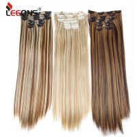 Synthetic 6H/613# Clip In On Hair Extensions 6Pcs/Set 16 Clips Hair Extension Full Head 55Cm Straight Synthetic Fiber Hairpieces Wig  Hair Extensions