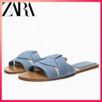 Zara รองเท้าแตะ ส้นแบน ทรงสี่เหลี่ยม แฟชั่นฤดูร้อน สําหรับผู้หญิง