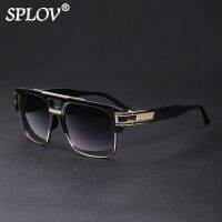 Trendy Luxury Men Sunglasses Square Large Frame Mirror Gradient Clear Lens Metal Shades Anti Blue Light Oculos De Sol UV400