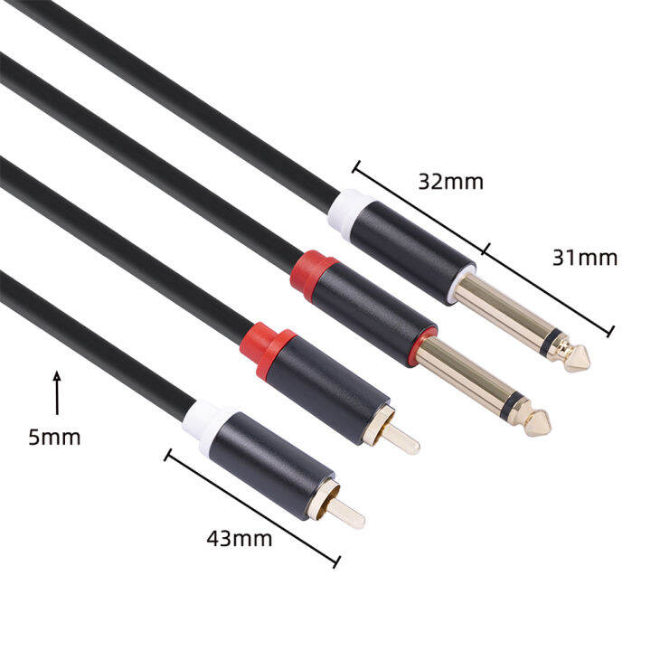 dual-1-4-ts-to-dual-rca-สายเคเบิลเชื่อมต่อสัญญาณเสียง2-6-35มม-ชาย-ts-ถึง2อะแดปเตอร์-rca-ตัวผู้สายไฟปลั๊กชุบทอง-ปลอกอลูมิเนียมอัลลอย5ft