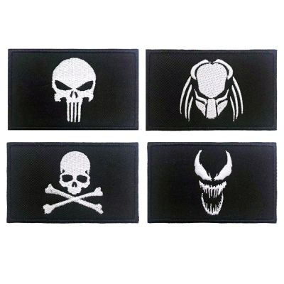 Skull Punisher Patches Armband Embroidered Patch Hook &amp; Loop Iron On Embroidery Badge Military Stripe Adhesives Tape