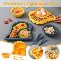 【CW】 4 Pcs Baby Bowls Plates Spoons Forks Food Tableware Set BPA Non Silp Kid Dishes Feeding Bowl Children