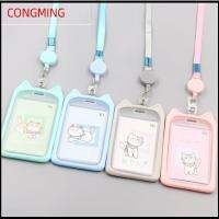 CONGMING 1PC ของขวัญเด็ก เชือกคล้องแบบหดได้ ธนาคาร การ์ตูนแมว ผู้ถือบัตร กรณีบัตรเครดิต ซองใส่บัตรประชาชน กรณีบัตรรถบัส