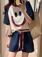 Harajuku Two Piece Shorts Set Women 2023 Summer Shorts Suit Loose T-Shirts Short Sleeve Outfits Smile Female Clothing