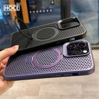 HOCE ตัวยึดโลหะแม่เหล็กเคสรังผึ้งตาข่ายเคสระบายความร้อนสำหรับ iPhone 13 12 14 15 Pro Magsafe ขาตั้งฝาครอบระบายความร้อนแข็งเคลือบ