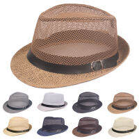 ตาข่าย Fedora Wide Brim ผู้ชาย,หมวกบังแดดกลางแจ้งสีล้วนต่ำฤดูร้อนฤดูใบไม้ผลิ