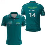 【high quality】  Aston Martin 14 Alonso Driver 2023 F1 Racing Sports Short Sleeve Polo Shirt