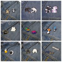 2 Piece/Set Cartoon Animals Enamel Pins Custom Black And White Cup Cat Rainbow Dinosaur Brooches Collection Badges Lapel Jewelry