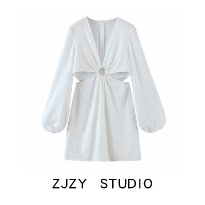 Zaraอาร์คันซอ2023เสื้อผ้าสตรีสไตล์ยุโรปและอเมริกา,ใหม่ชุดเดรสแหวนแขนแขนคอกระเช้ายาวดีไซน์ไม่เหมือนใครย้อนยุคกระโปรงสั้น