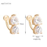 เครื่องประดับเจาะตามร่างกายหน้าท้องสำหรับของผู้หญิงที่มีคุณภาพสูงแพ้ง่ายเพทายของ APPLICA ชุบทองแหวนที่ใส่สะดือรูปหัวใจคู่คริสตัลพลอยเทียม