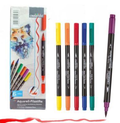 ปากกาพู่กัน 2 หัว 6 สี ปากกาหัวพู่กัน ปากกาสีน้ำ2หัว ปากกา ชุดปากกาสีน้ำ2หัว แพค6สี (คละสี)