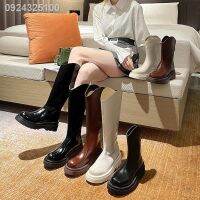 COD ▧Knight boots หญิง 2021 ใหม่เวอร์ชั่นเกาหลีของ ins สุทธิสีแดงฤดูหนาวขาหนาและยาวขาสูงและใหญ่กลม toe รองเท้าบูท [ออกเมื่อก