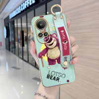 เคสเคสโทรศัพท์มือถือสำหรับ OPPO Reno10 Pro 5G Motorola Moto G53 5G (พร้อมสายรัดข้อมือ) ขอบสี่เหลี่ยมนิ่มลายการ์ตูนเคสชุบโลหะด้วยล็อตโซ่เคสโทรศัพท์เคสโทรศัพท์นิ่มชุบหรูหรา