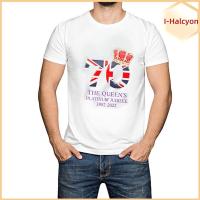 เสื้อยืดลายธงชาติสหราชอาณาจักรสำหรับผู้ใหญ่ I-HALCYON เสื้อยืดลายมงกุฎสำหรับผู้ชายผู้หญิงเสื้อยืดยูเนี่ยนแจ็คแพลทินัมเสื้อยืด2022พระราชินีอลิซาเบธที่สอง