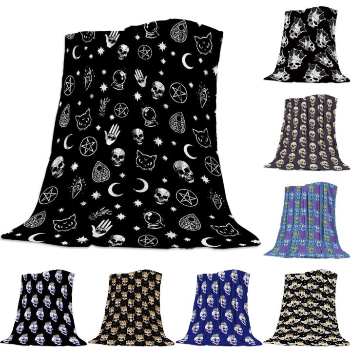 in-stock-halloween-witch-skull-moon-holy-flannel-blanket-spray-pocket-package-soft-warm-home-blanket-can-send-pictures-for-customization