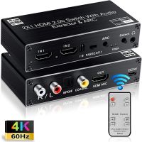 เครื่องแยกสัญญาณเสียง2สวิตช์ทางเข้า HDMI ที่มี R/l + Toslink SPDIF + อะแดปเตอร์ระบบเสียงแบบโคแอกเชี่ยลออก4K 60Hz ตัวสลับ ARC Audio HDMI ตัวเลือก2X1