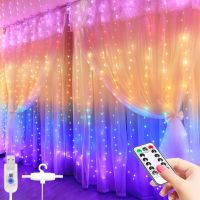 ✌ LED Curtain Lights Garland Fairy String Lights Holiday Lighting Rainbow Window Lamp For Home Bedroom Christmas Decoration 2023