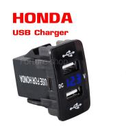 HONDA USB 2 port ชาร์จเจอร์ 3.1A + Volt meter วัดสภาพแบตเตอร์รี่ วัดสภาพไดชาร์จ LED สีน้ำเงิน 3 หลัก สำหรับรถเก๋ง HONDA CITY 2008-13 CNG , BRIO 2011-14 , CIVIC 2005-15 , ACCORD 2007-13 , CRV 2006-13 , JAZZ 2008-14 (1 ชุด)