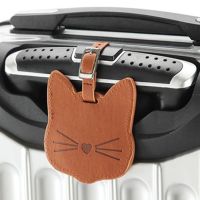 Personalized Lovely Cat Leather Suitcase Luggage Tag Label Bag Pendant Handbag Travel Accessories Name ID Address Tags LT12A