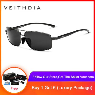 Veithdia แบรนด์ใหม่ P olarized แว่นกันแดดผู้ชายอลูมิเนียมกรอบแว่นตาอาทิตย์ขับรถอุปกรณ์แว่นตาสำหรับผู้ชาย oculos เดอโซล masculino 2458 (สีดำ)