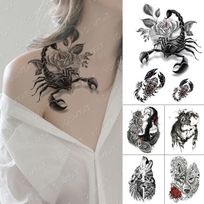 【YF】 Waterproof Temporary Tattoo Sticker Woman Scorpion Wolf Snake Rose Flash Tatoo Sexy Arm Body Art Water Transfer Fake Tatto Man