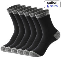 6 Pair Winter Men Socks Cotton Black Leisure Business Long Socks Walking Running Hiking Thermal Socks For Male Plus Size 38-48