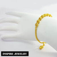 Inspire Jewelry ,สร้อยข้อมือทอง ลายไข่ปลาห้อยหัวใจตอกลาย หุ้มทองแท้ 100% ขนาด 17 CM  พร้อมถุงกำมะหยี่